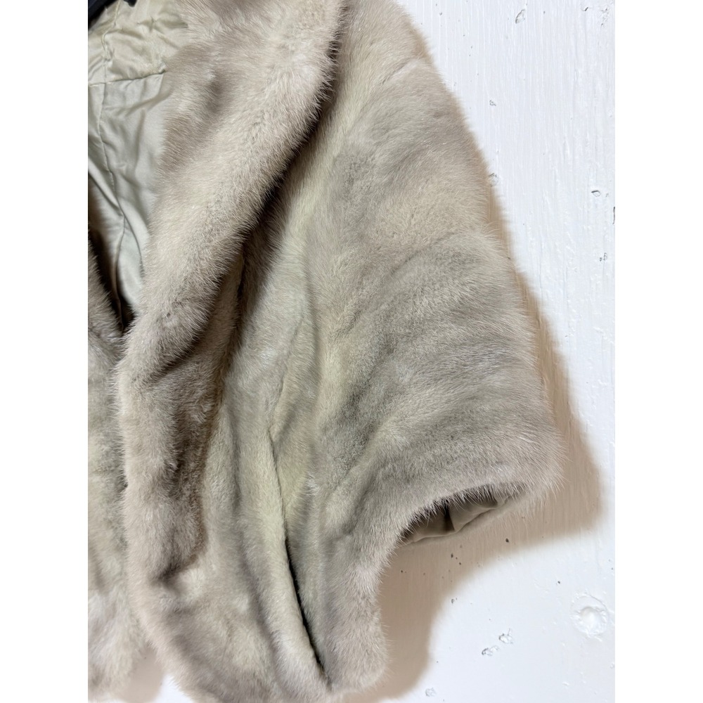 Vintage Genuine Mink Fur Stole Shawl Wrap Silver Blue Grey Satin Lined 20in - Picture 2 of 10